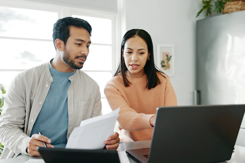 Married people conversation and budget for insurance policy